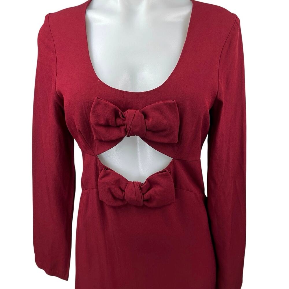 Staud Lido Womens Red Double Bow Cut Out Long Sleeve Maxi A-Line Gown Dress Sz 8 - Picture 8 of 11